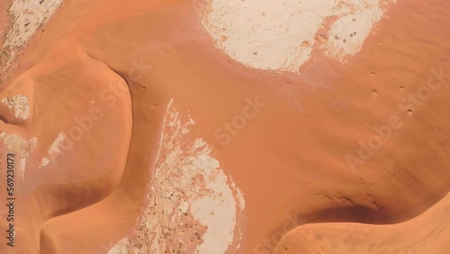 Cinematic aerial top view of dunes in the desert at Sossusvlei
