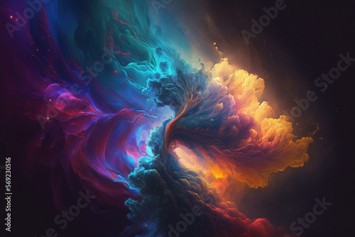 Psychedelic abstract background. Colorful galaxy wallpaper. AI 