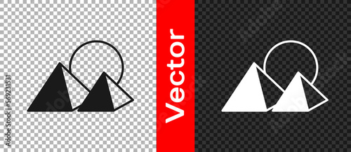 Black Egypt pyramids icon isolated on transparent background. Symbol of ancient Egypt. Vector