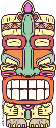 Traditional polynesian tiki idol. Illustration of tribal tiki mask. Design element for decorations. Vector illustration