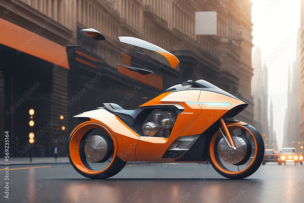 futuristic concept for autonomous driving motorcycle, AI generated