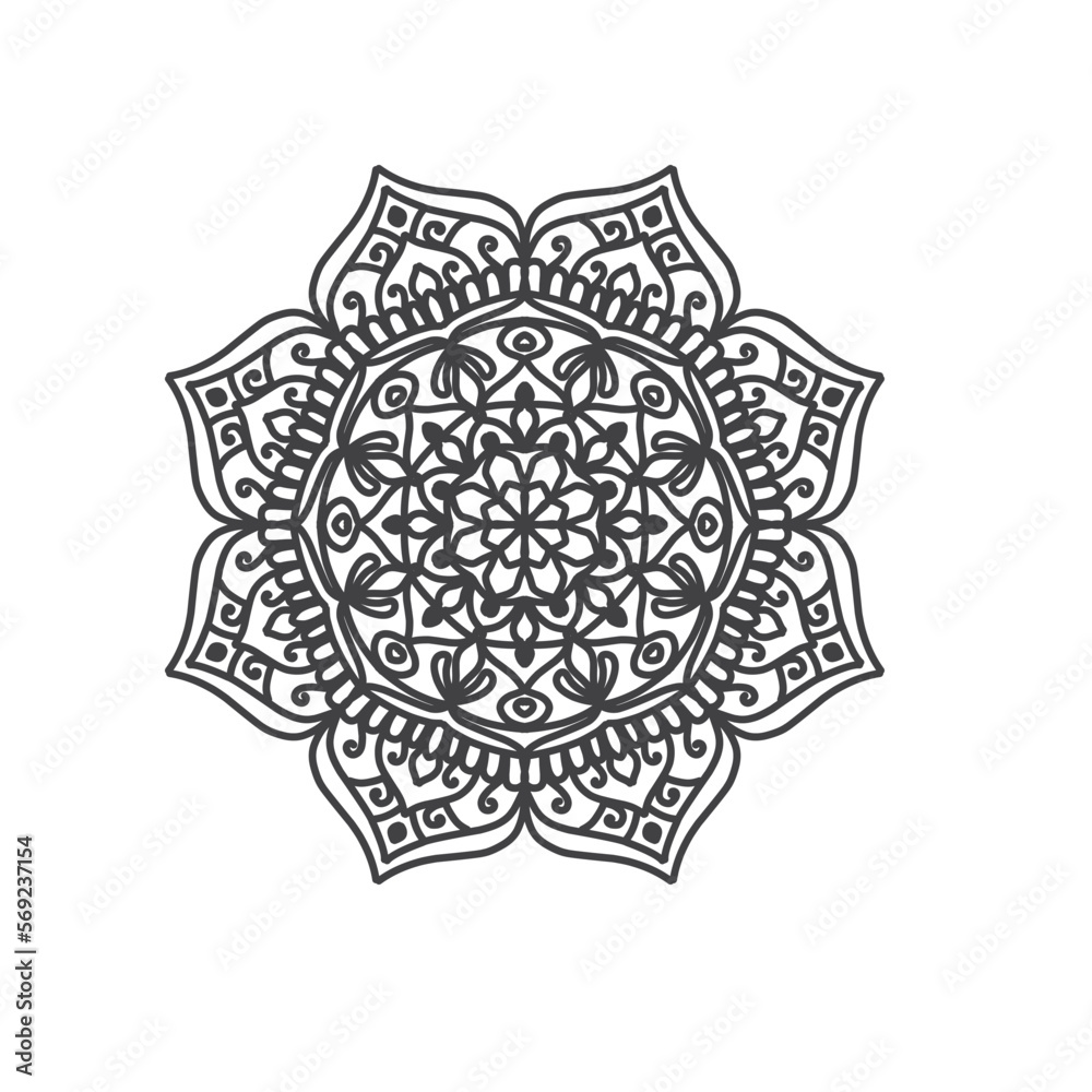 Circular pattern in mandala shape for Henna, Mehndi, tattoo, decoration. Decorative ornament in ethnic oriental style. Coloring book page.