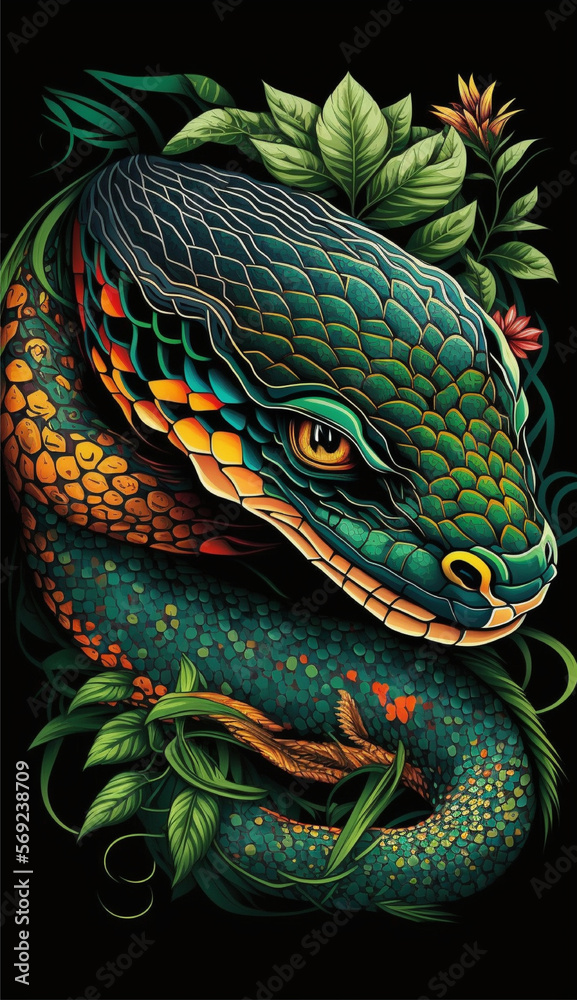 Serpent abstrait .une aventure visuelle fascinante remplie de couleurs vives et de beauté. Préparez-vous à être émerveillé par les créations uniques de l'intelligence artificielle