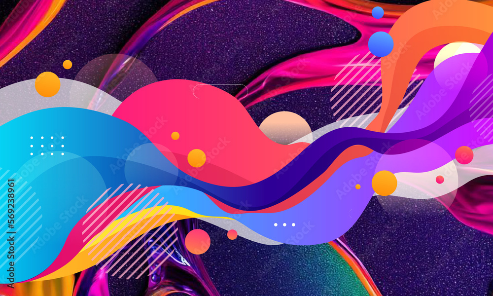 Abstract curved purples and blue lines background with generative AI