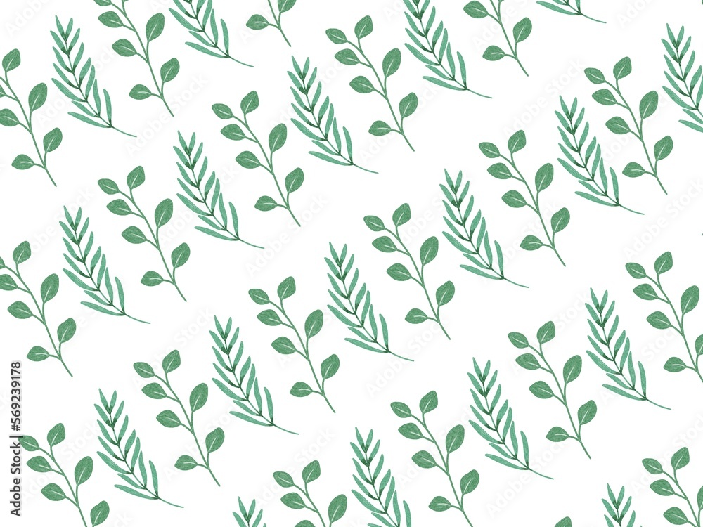 Watercolor seamless pattern of leaves elements on a white background ...