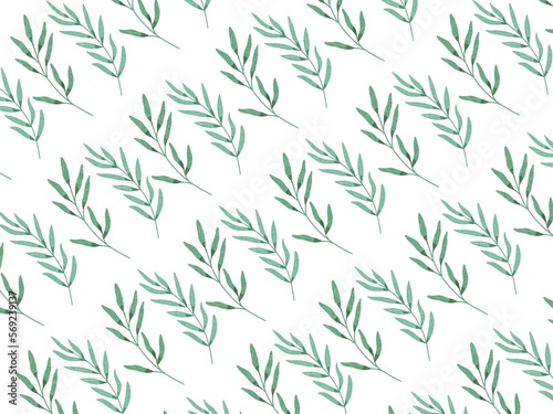 Watercolor seamless pattern of leaves elements on a white background . Botanical pattern
