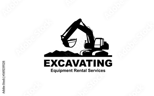 Excavator symbol with silhouette style for logo template, sign and brand.