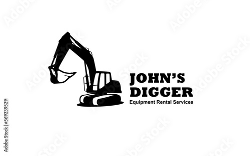 Excavator symbol with silhouette style for logo template, sign and brand.