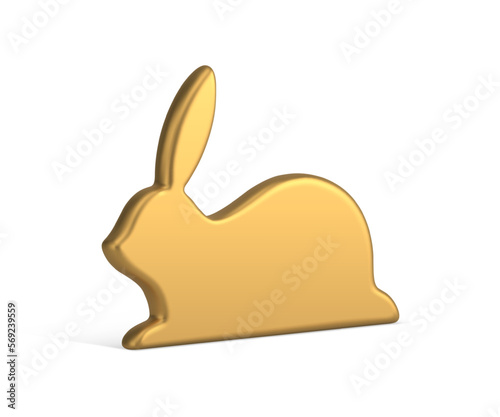 Easter rabbit golden metallic slim bauble festive decor element 3d icon realistic vector