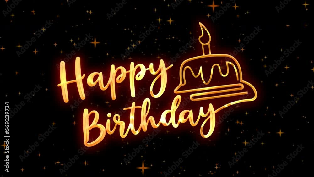 happy birthday text animation in gold color. 4K Video birthday card. Luxury.