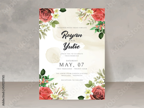 romantic red roses wedding invitation card