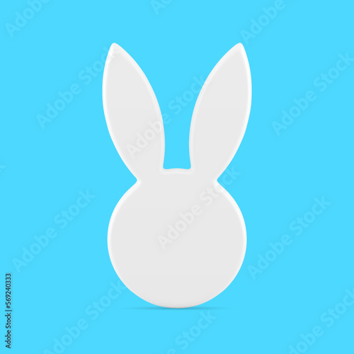 Creative Easter bunny circle head with long ears abstract white glossy decor element 3d icon vector