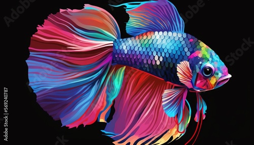  a colorful fish on a black background with a black background and a black background with a black background and a colorful fish on a black background. generative ai
