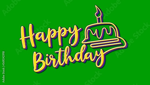 happy birthday text animation on green screen background. easy put in to any video with chroma key. 4K Video birthday card.