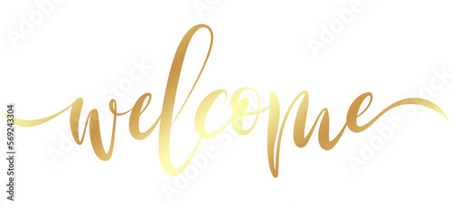 Welcome typography with gold glitter. transparent hand drawn