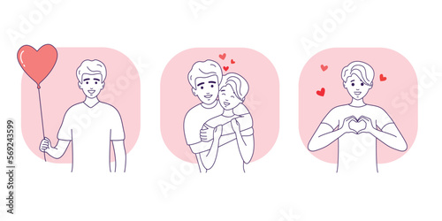 Romantic love set with man and woman. Love, love story, relationship. Vector design concept for Valentines Day.