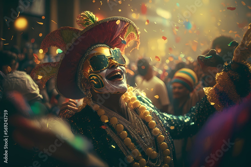 Let the Good Times Roll: People Having Fun at the Mardi Gras Carnival Party photo