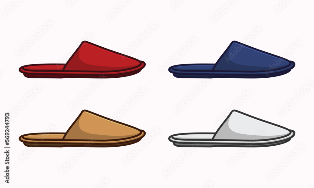 Four slipper set cartoonish vector illustration designs. Four slipper set cartoonish vector illustration designs.