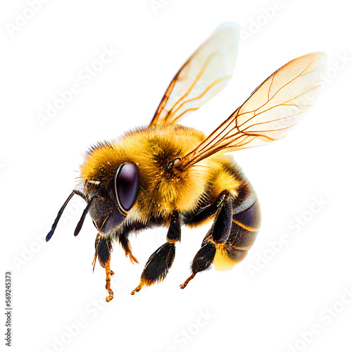 Foto honey bee landing isolated on transparent background cutout