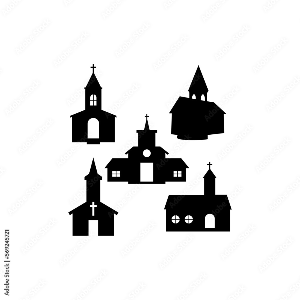 church set silhouette icon logo