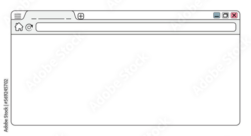Internet browser user interface webpage vector design. Editable lines web browser with icons illustration. Homepage mockup background illustration.