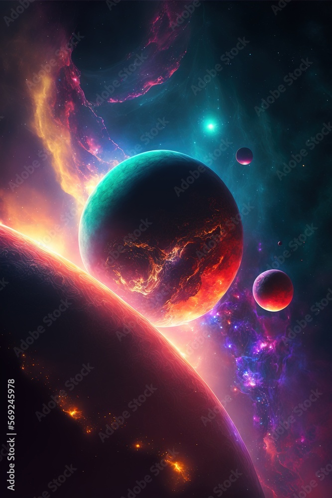 Image of planets, stars and outer space and sky, created using ...