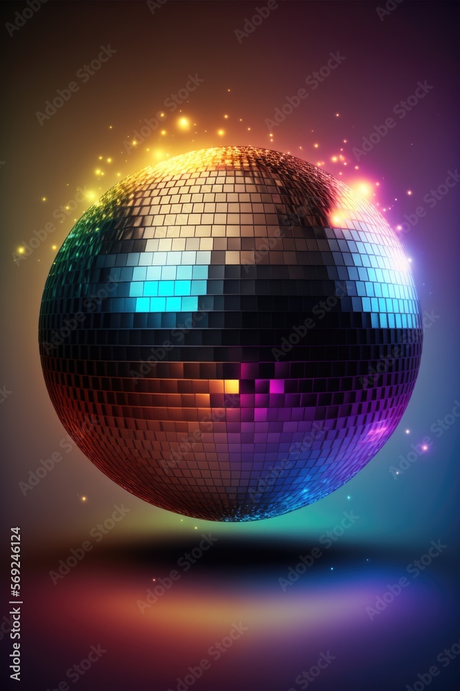 Disco ball with light spots over colorful background created using generative ai technology Disco ball with light spots over colorful background created using generative ai technology