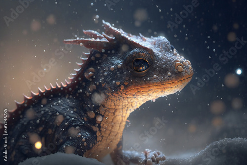 Baby Snow Dragon - Mythology creature - fantasy illustration - wyvern - Generative AI