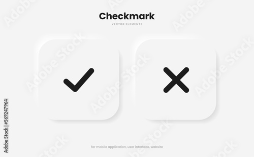 Yes or no icon. Green tick symbol and red cross sign in circle. Checkmark and check icon. Approval. Like and dislike icon. X or approve or deny line art vector icon for apps and websites and ui ux