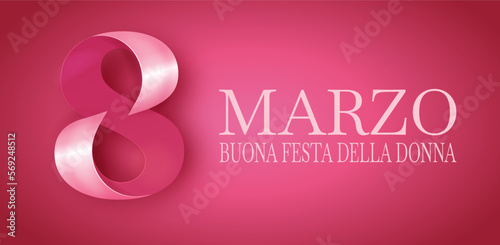 carta o banner per celebrare la festa della donna l'8 marzo in bianco su sfondo rosa con il numero 8 in rosa e bianco photo