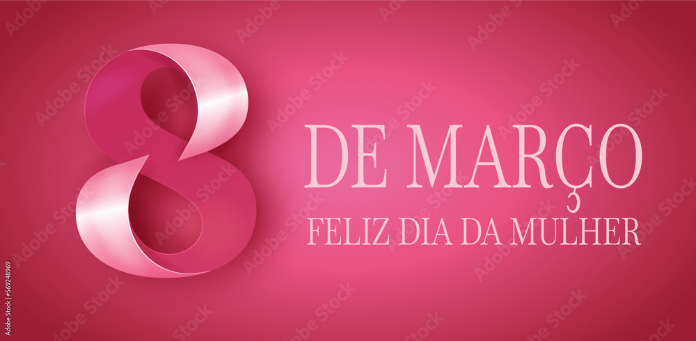 cartão ou banner para comemorar o dia da mulher em 8 de março em branco sobre fundo rosa com o número 8 em rosa e branco