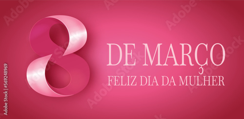 cartão ou banner para comemorar o dia da mulher em 8 de março em branco sobre fundo rosa com o número 8 em rosa e branco