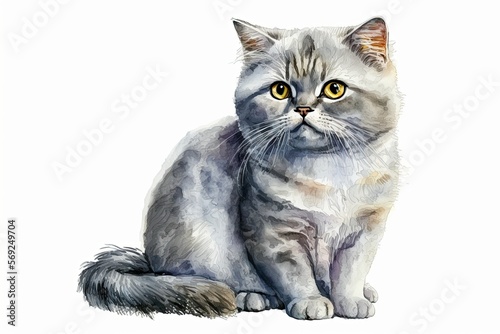 British Shorthair Kitten, Isolated, Watercolor Illustration  