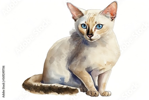 Colorpoint Shorthair Kitten, Isolated, Watercolor Illustration