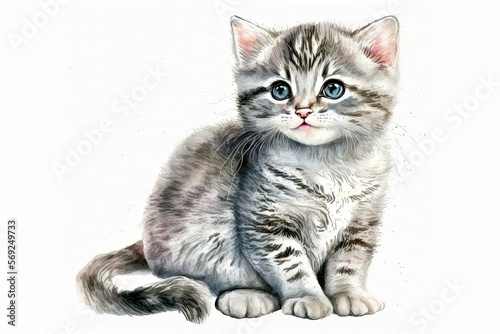 American Shorthair Kitten, Isolated, Watercolor Illustration  