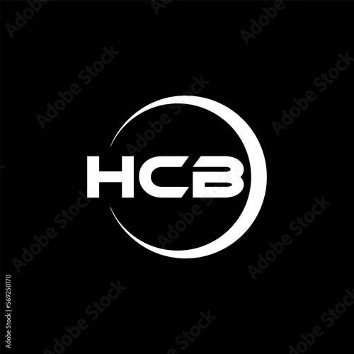 HCB letter logo design with black background in illustrator, cube logo, vector logo, modern alphabet font overlap style. calligraphy designs for logo, Poster, Invitation, etc. photo