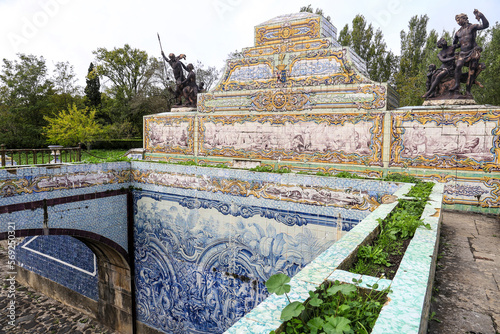 Architectural details and ornaments with old portuguese tiles in Queluz Palace photo