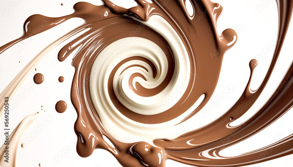 Chocolate splash with milk spin or pouring.hot drink dynamic mixing for demonstration food shot background.ai generated images Chocolate splash with milk spin or pouring.hot drink dynamic mixing for demonstration food shot background.ai generated images