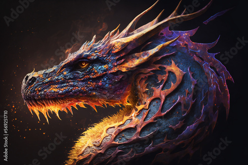 Colored Dragon - Mythology creature - fantasy illustration - wyvern - Generative AI © The_AI_Revolution