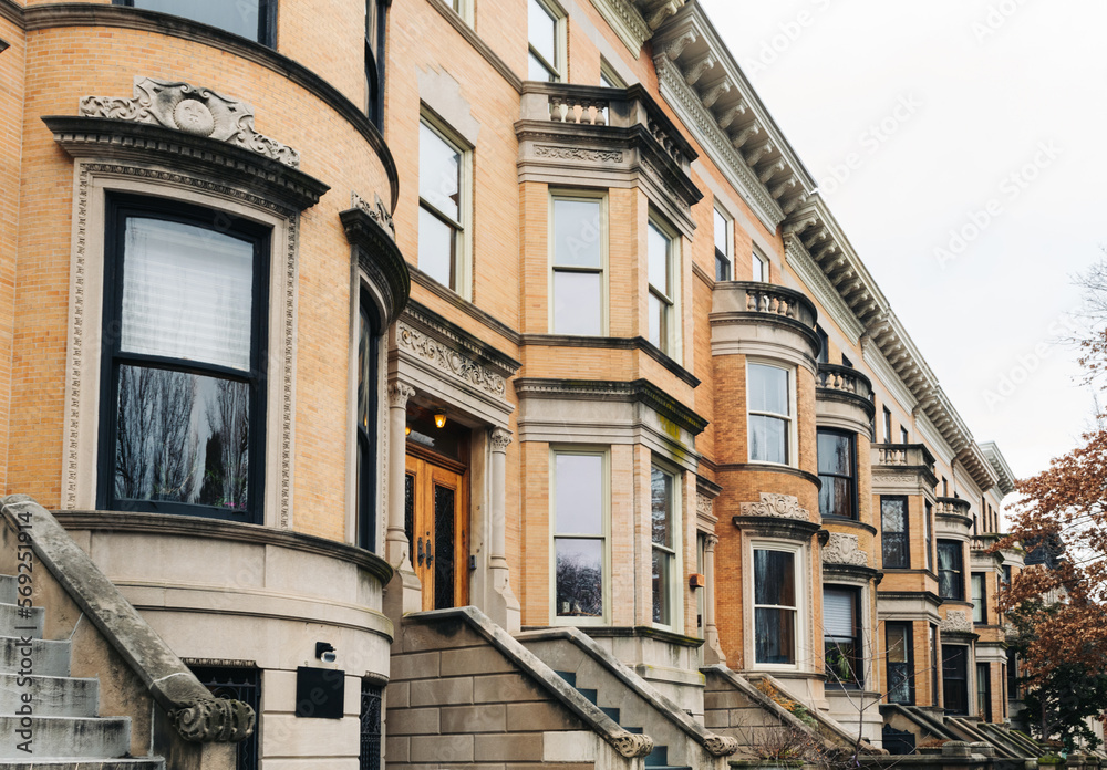 Obraz premium Brooklyn typical facades & row houses in an iconic neighborhood of Brooklyn. Park Slope, New York