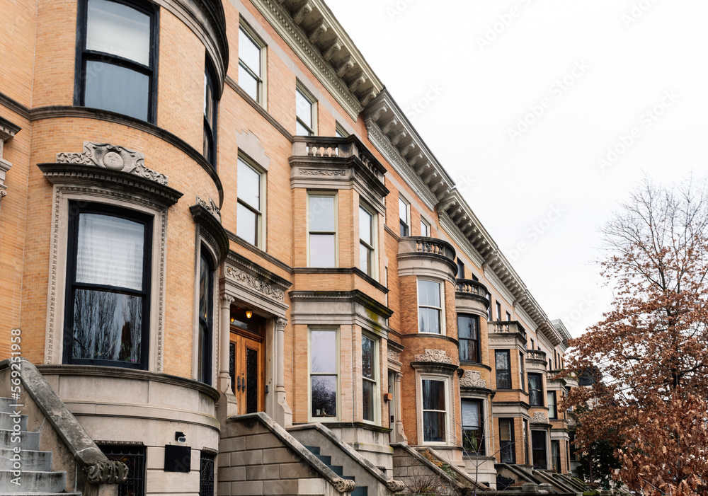 Brooklyn typical facades & row houses in an iconic neighborhood of Brooklyn. Park Slope, New York