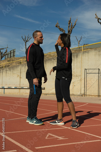 Diverse couple exercising 