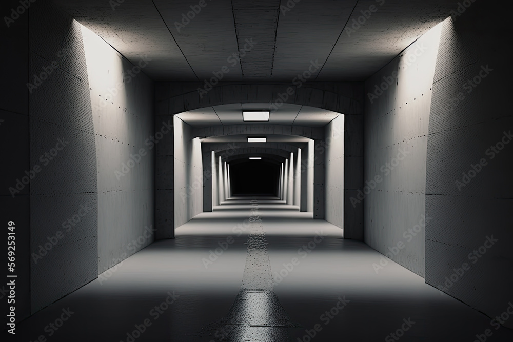 a long corridor with lights. Generative AI