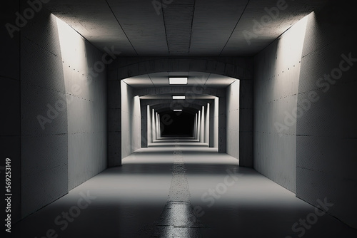 a long corridor with lights. Generative AI