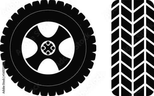 Front and Side View Car Tire Icon Illustration