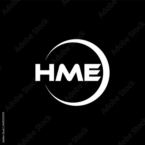 HME letter logo design with black background in illustrator, cube logo, vector logo, modern alphabet font overlap style. calligraphy designs for logo, Poster, Invitation, etc.