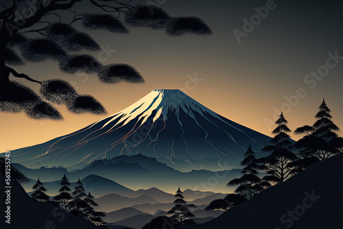 an illustration of mount fuji in japan. Generative AI