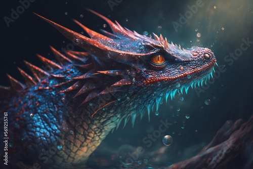 Water Dragon - Mythology creature - fantasy illustration - wyvern - Generative AI