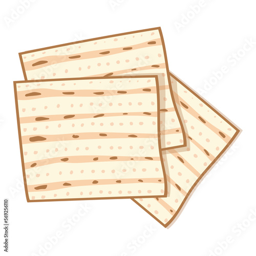 Matzah or matzo, unleavened bread for Pesach, Jewish holiday of Passover, isolated on white background, design element