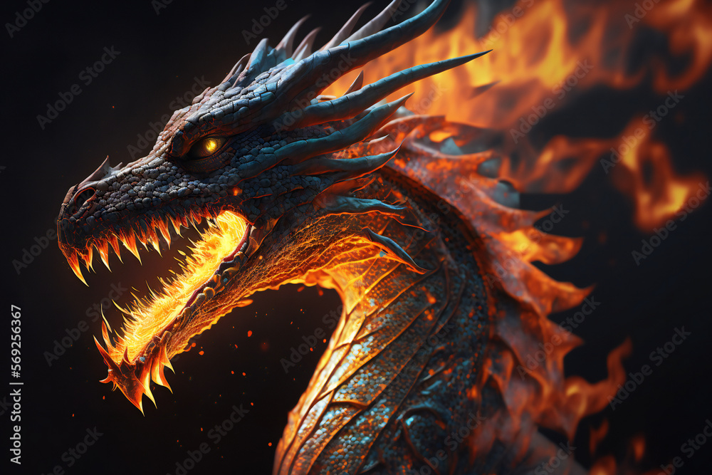 Fire Dragon - Mythology creature - fantasy illustration - wyvern - Generative AI Fire Dragon - Mythology creature - fantasy illustration - wyvern - Generative AI